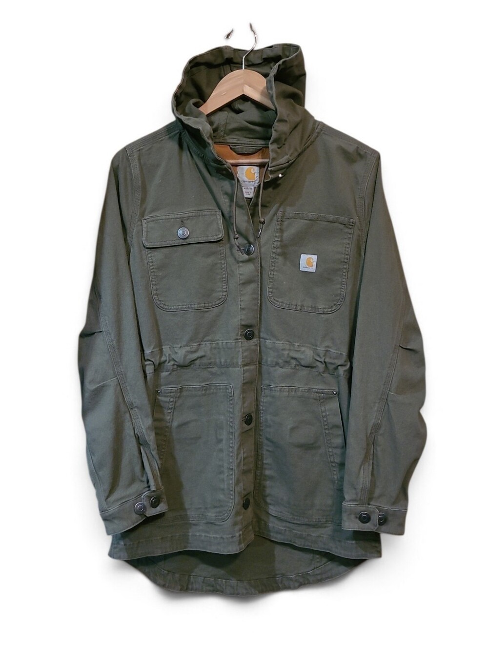 Women's Carhartt Hooded Field Jacket Olive Green Lightweight Medium (8/10)